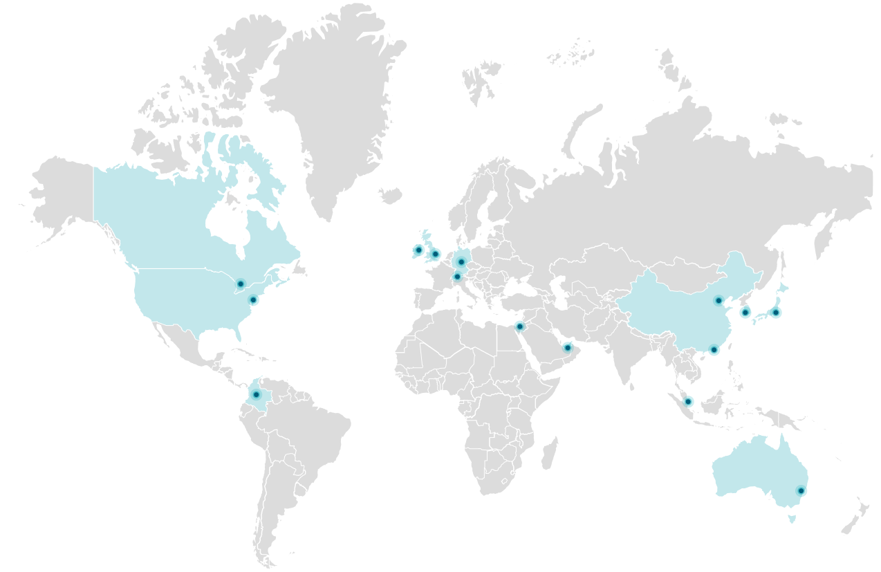 World map showing our locations